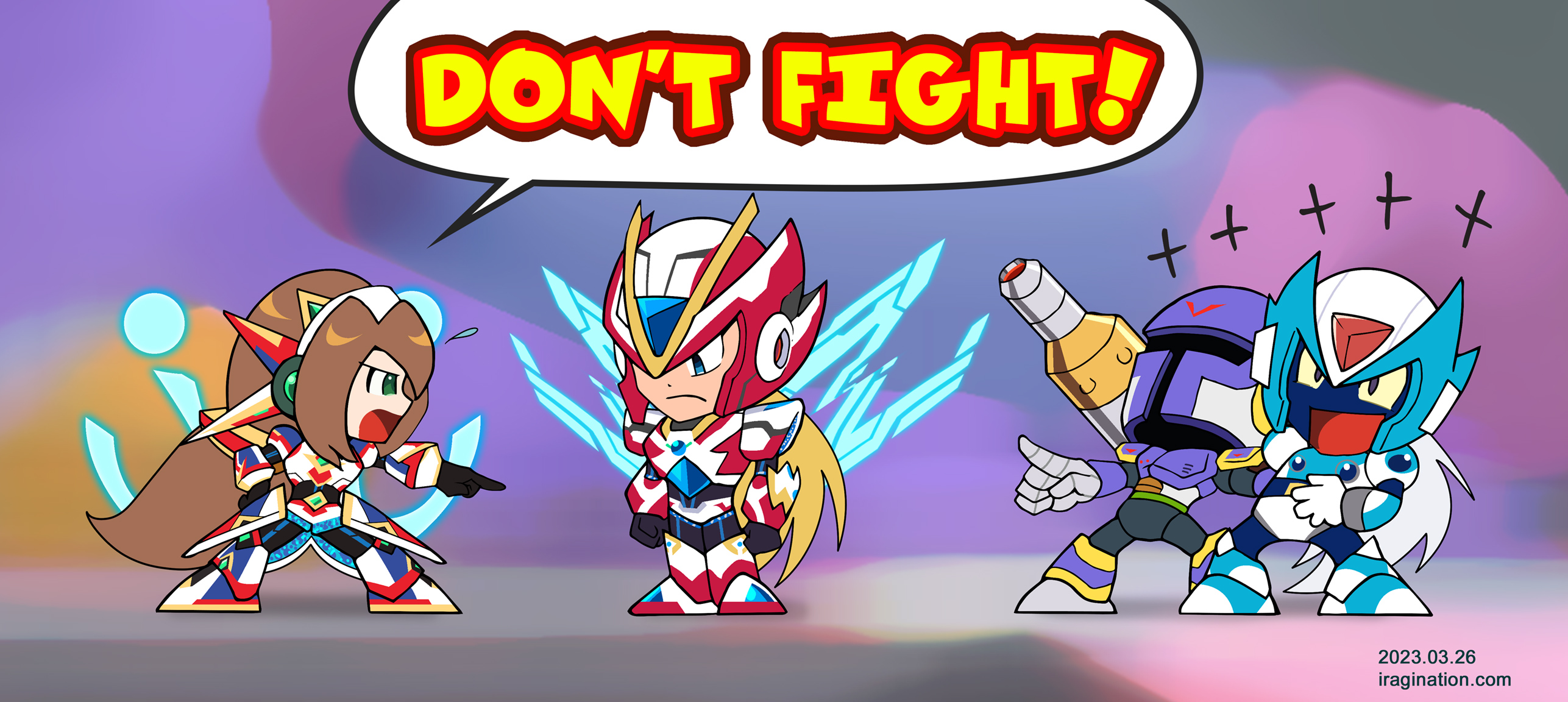 Don’t Fight!
Zero: Player, fight with me.
Iris: What the hell are you talking about? Zero!
Zero: *backs out*

That was more or less straight from the game. Yep, [b]DiVE Armor Zero[/b] got told off not to fight at least two times in a recent [b]Mega Man X DiVE[/b] event by [b]DiVE Armor Iris[/b]. And he meekly complied. 

If only that was so easy to pull off before. I will pretend this is the effect of the DiVE Armor.

Mega Man X DiVE © CAPCOM
Keywords: zero iris via vile