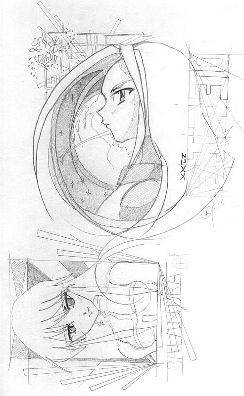 Art by Vegemoon
[url=http://vegemoon.deviantart.com]Web Site[/url]

Delia and Balandra in a pretty nice geometric design. Lovely sketch ;)
Keywords: delia balandra