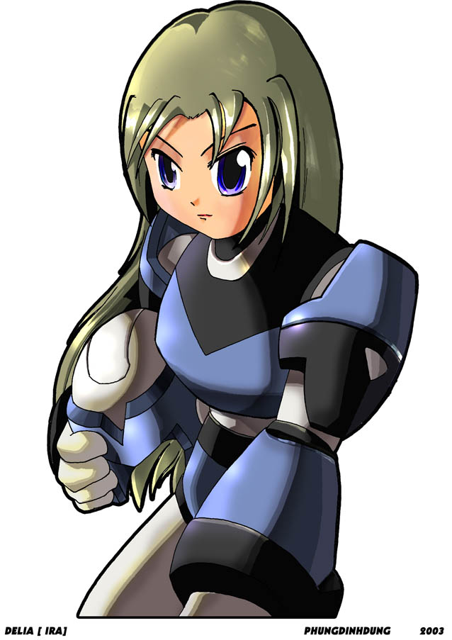 Art by Phungdinhdung
[url=http://www.megamannation.cjb.net/]Web Site[/url]

Delia wearing her hunter armor, but in blue. Even I'm getting used to the blue armor, heh. Really cool CG effects : )
Keywords: delia