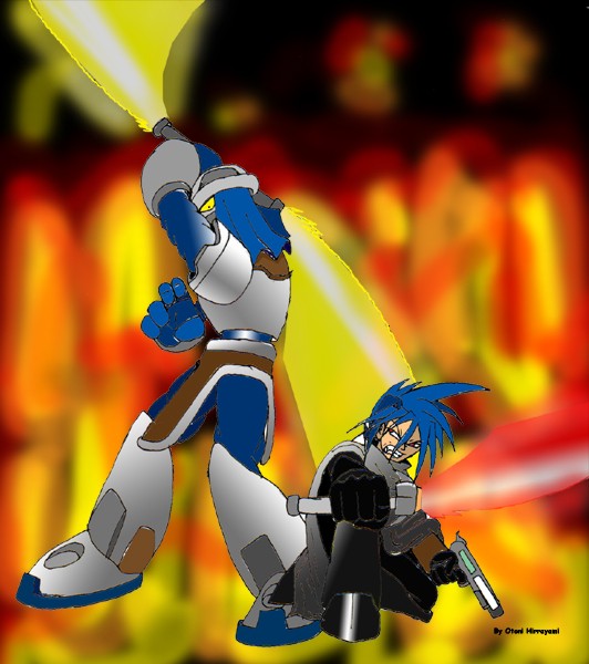 Art by Hirayami
[url=http://www.geocities.com/]Web Site[/url]

Necro vs Blade 2. A very colorful and dinamic pic. Now they are getting serious =D
Keywords: necro