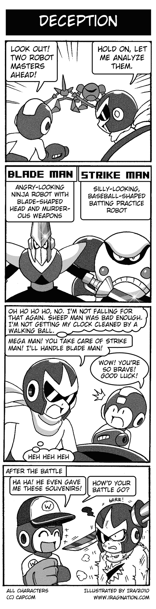 Deception
Previous:

https://www.iragination.com/illust/displayimage.php?pos=-460

Keywords: proto_man mega_man blade_man strike_man mega_man_10