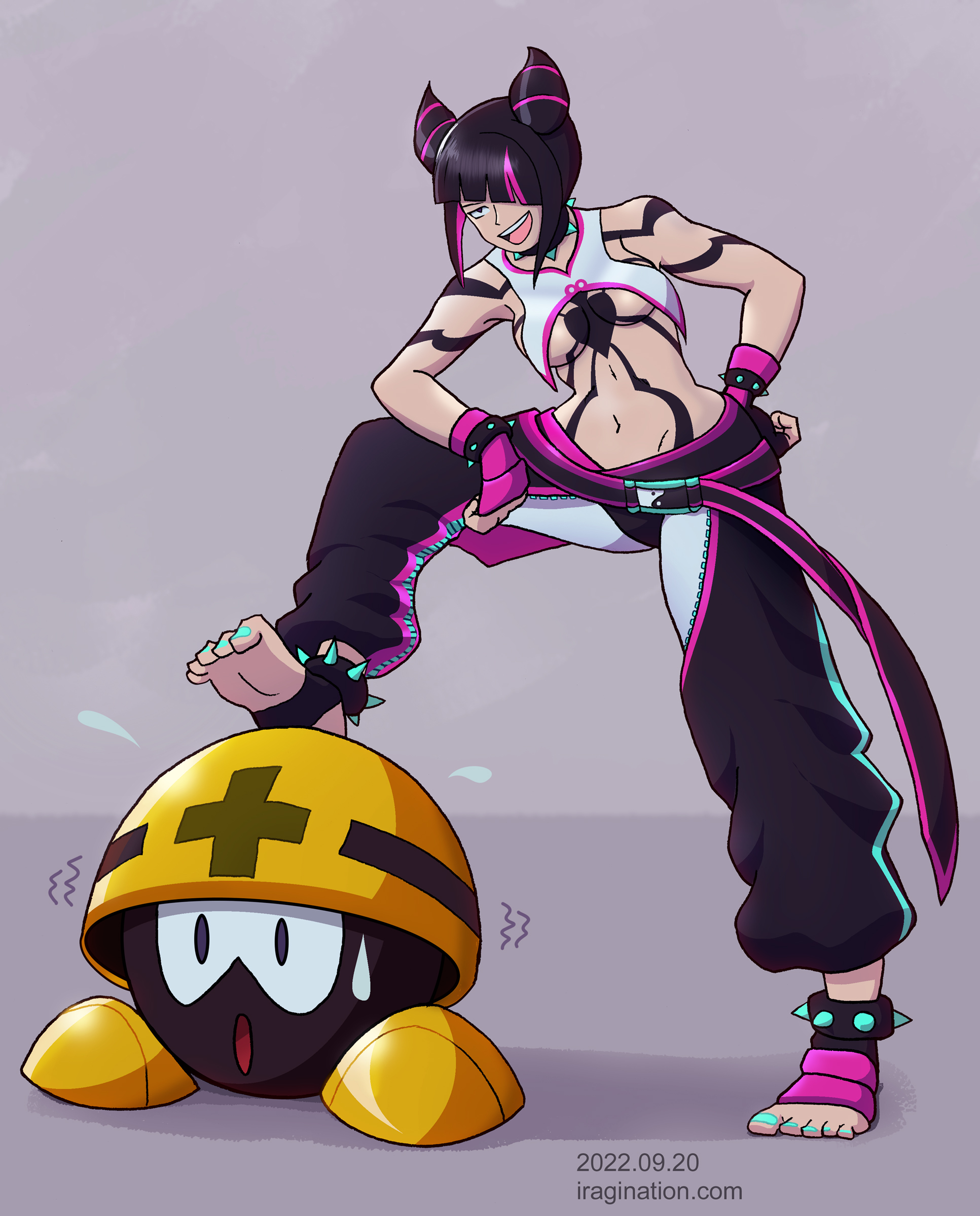 Juri and Met
[url=https://streetfighter.fandom.com/wiki/Juri_Han]Juri Han[/url] is a character from the [b]Street Fighter[/b] series.

This illustration is based on the [url=https://youtu.be/O1BdLImCsWQ]Street Fighter 6 - Extreme Battle[/url] promotional video released last week. Halfway through the video, you’ll see a [b]Met[/b] that appears to be caught in the middle of a battle. For some reason, he’s huge. It seems to be a fun obstacle mode, so don’t read too much into it.

This was going to be a quick sketch. I started it late during the weekend but it did not seem too much trouble to color it, so I took the extra time to do it.

Street Fighter 6 © CAPCOM
Keywords: juri-han met