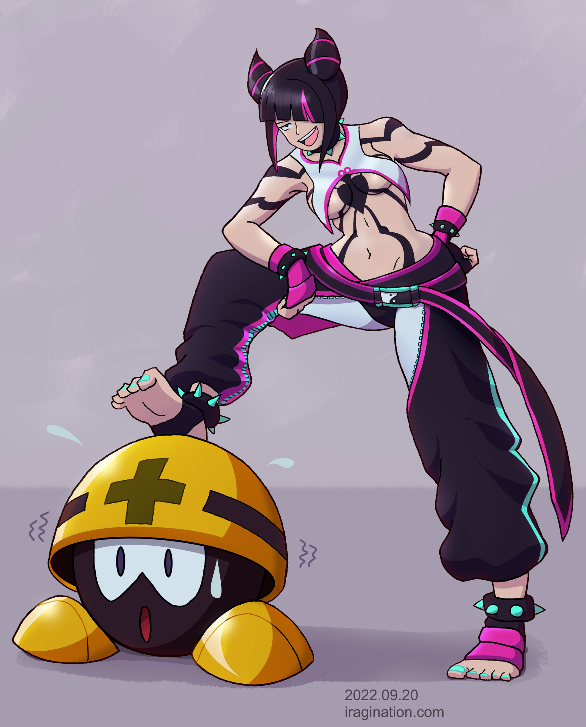 Juri and Met
[url=https://streetfighter.fandom.com/wiki/Juri_Han]Juri Han[/url] is a character from the [b]Street Fighter[/b] series.

This illustration is based on the [url=https://youtu.be/O1BdLImCsWQ]Street Fighter 6 - Extreme Battle[/url] promotional video released last week. Halfway through the video, you’ll see a [b]Met[/b] that appears to be caught in the middle of a battle. For some reason, he’s huge. It seems to be a fun obstacle mode, so don’t read too much into it.

This was going to be a quick sketch. I started it late during the weekend but it did not seem too much trouble to color it, so I took the extra time to do it.

Street Fighter 6 © CAPCOM
Keywords: juri-han met