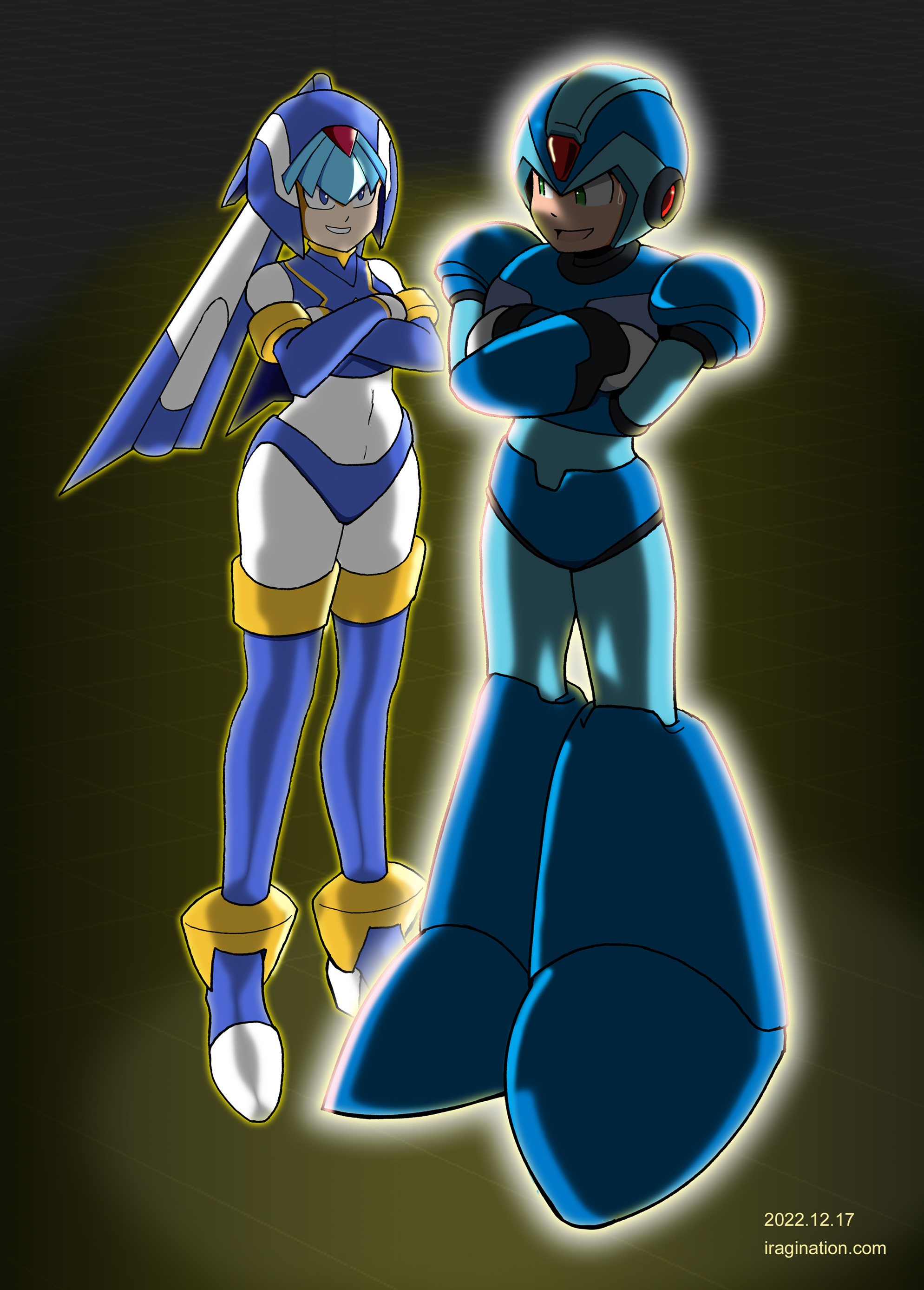 Leviathan and S-Class Hunter X
I’ve wanted to draw a picture of [b]Leviathan[/b] and [b]X[/b] together, and this seemed like a good chance.

[b]Rockman X DiVE[/b] introduced [url=https://twitter.com/RX_DiVE/status/1602959079466409985]S-Class Hunter X[/url] as a new Hunter Program for this year’s Rockman X anniversary, celebrated on 12/17. There’s not much to say in terms of lore, but at least the design is simple enough, so I could complete this rather quickly.

I imagined [b]Leviathan[/b] taking notice of [b]X[/b]’s powered-up version and essentially not planning to be left behind in terms of power level.

Mega Man X DiVE © CAPCOM
Keywords: leviathan x