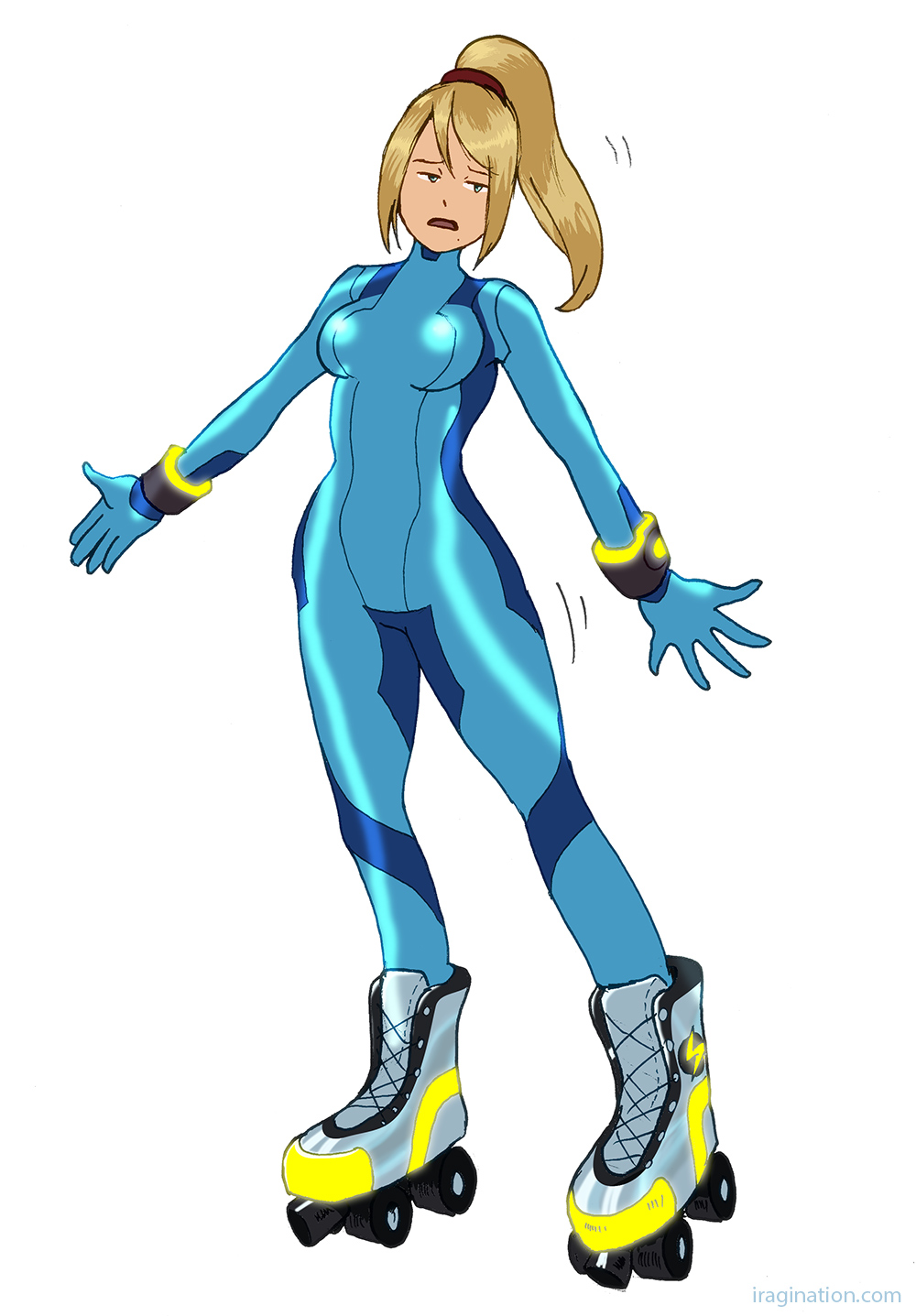 Roller Skates Zero Suit Samus
There was no news about [b]Metroid Prime 4[/b] at E3 2018. So I set out to draw Samus on roller skates because that’s what those boots of hers look like to me most of the time. Hopefully, we’ll get some news later this year or at the next E3.

Metroid (C) Nintendo.
Keywords: samus metroid