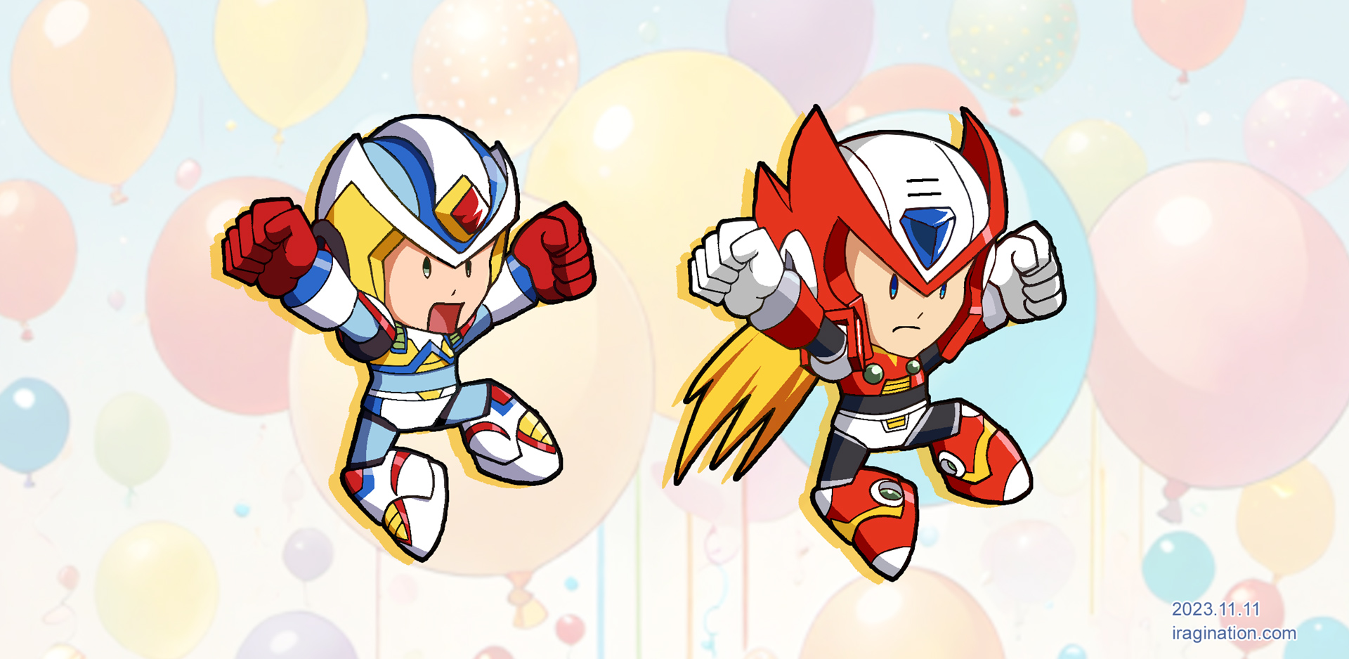 SD Second Armor X and SD Zero
Artwork used on a [url=https://www.iragination.com/illust/displayimage.php?pid=603]previous post[/url].

Mega Man X DiVE © CAPCOM

[b]References[/b]
- [url=https://youtu.be/6t_zhk5h-fU]SD Second Armor X[/url]
- [url=https://youtu.be/Yisd3aWbgfc]SD Zero [/url]
- Background assisted by [url=https://hotpot.ai/s/share/8/8-Bed79TVft8jwBLe]Hotpot AI[/url].

Keywords: x zero