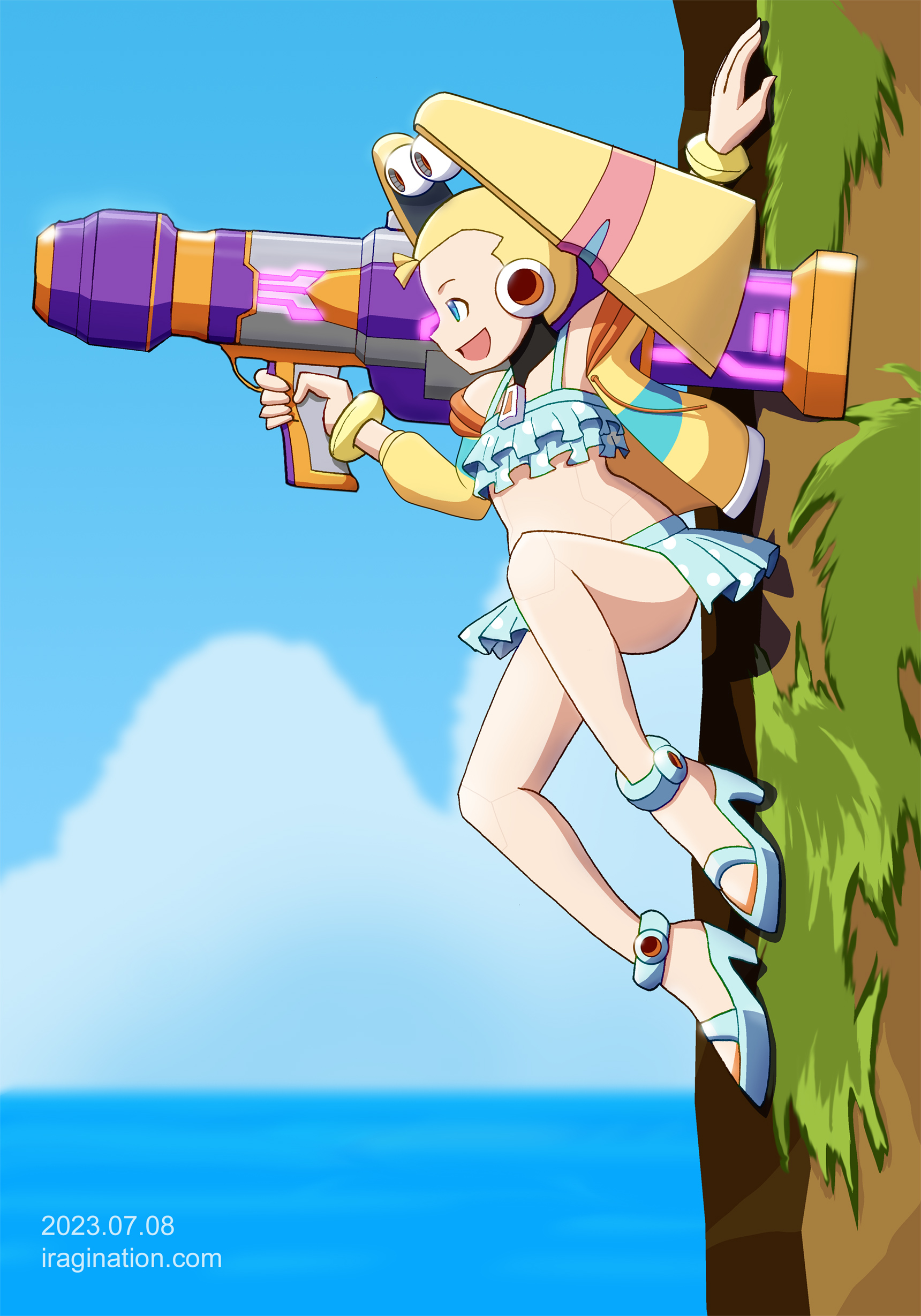 Swimsuit Pallette – Clearing The Last Viruses
This scene is based on the second [b]Mega Man X DiVE[/b] summer event: [url=https://www.facebook.com/CAPCOM.RXD/posts/pfbid02tD3JZMTEqZG2d2mta6AZinZ3ZLDXMEKHgmu5TKESu4McHc1fJromjM1fS4SVkJuEl]Summer Swimsuit Vacation 2021[/url]. Out of the three summer events, I find this one the most polished, with vibrant colors and a nice contrast between the underground and floating island sections. 

Maybe they repeated the 2020 one way too many times, and the 2022 one had no script or a boss battle. The latter is something that they have one last chance to fix this year but I would not hold my breath expecting that to happen.

Mega Man X DiVE © CAPCOM
Keywords: pallette