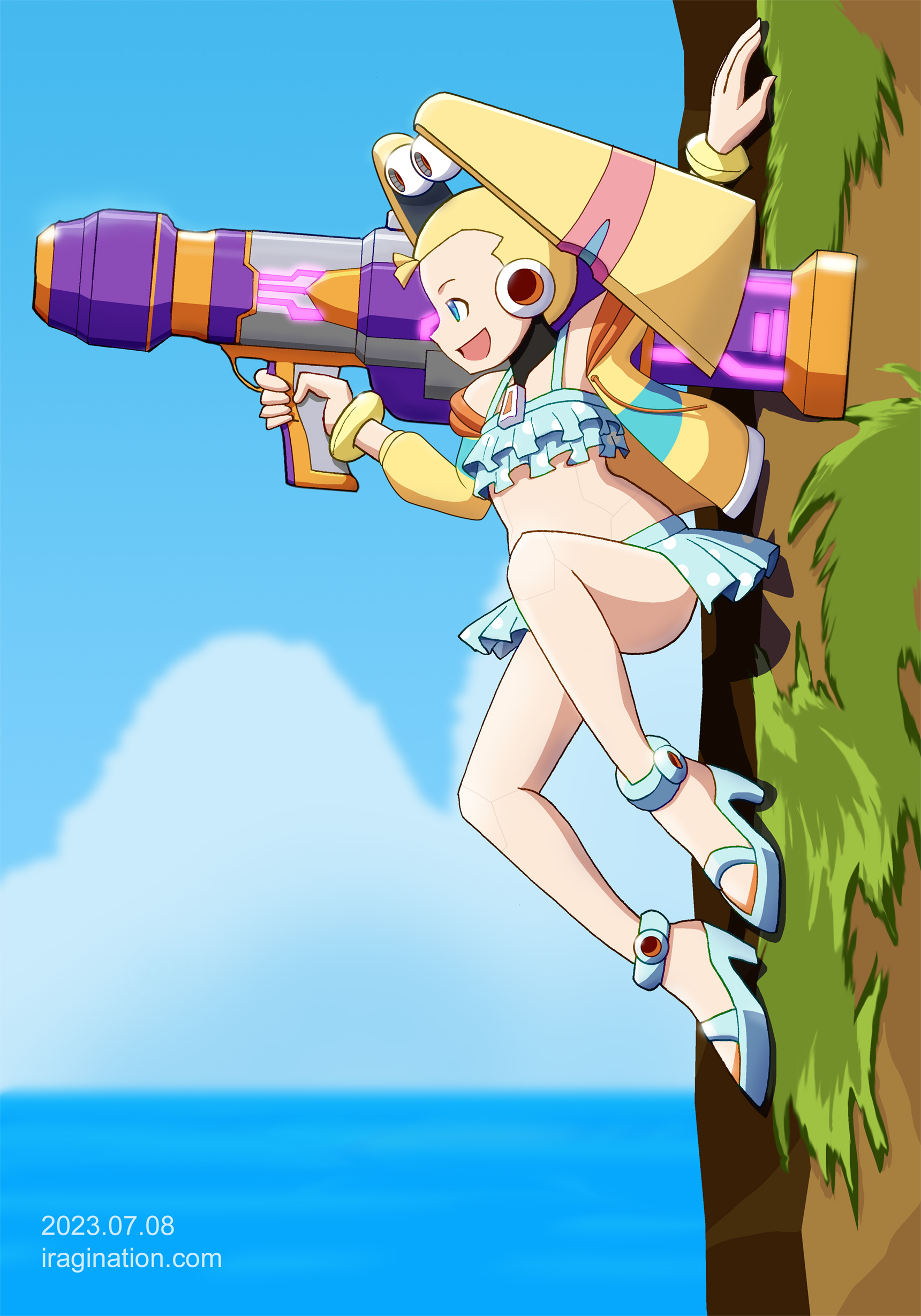 Swimsuit Pallette – Clearing The Last Viruses
This scene is based on the second [b]Mega Man X DiVE[/b] summer event: [url=https://www.facebook.com/CAPCOM.RXD/posts/pfbid02tD3JZMTEqZG2d2mta6AZinZ3ZLDXMEKHgmu5TKESu4McHc1fJromjM1fS4SVkJuEl]Summer Swimsuit Vacation 2021[/url]. Out of the three summer events, I find this one the most polished, with vibrant colors and a nice contrast between the underground and floating island sections. 

Maybe they repeated the 2020 one way too many times, and the 2022 one had no script or a boss battle. The latter is something that they have one last chance to fix this year but I would not hold my breath expecting that to happen.

Mega Man X DiVE © CAPCOM
Keywords: pallette