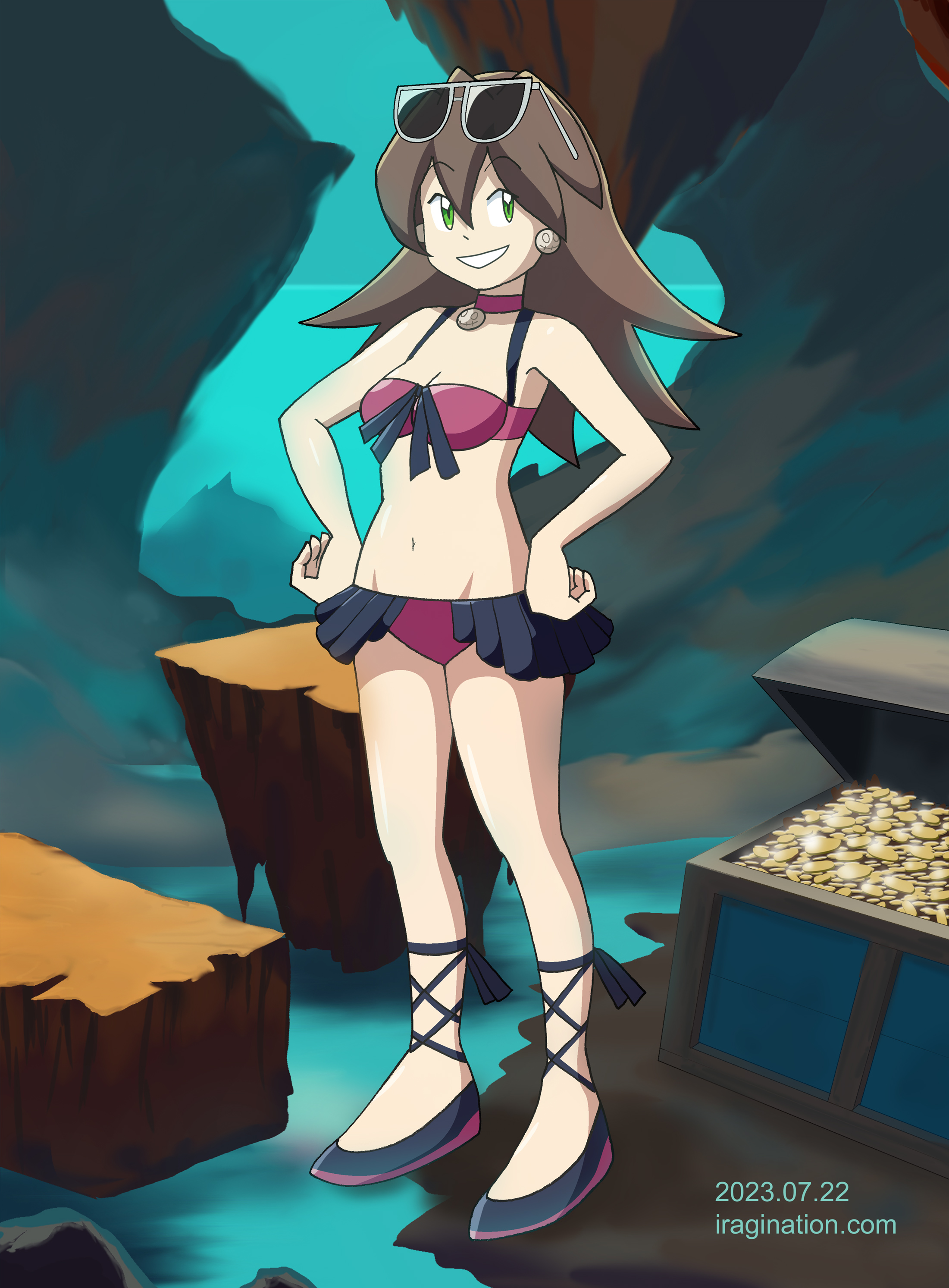 Swimsuit Tron - Treasure Hunter
On the topic of generative AI, I used an online tool to get a quick draft of the background. I was not going to get a high-resolution image with this method, so I painted on a blank canvas using the generated image as a reference. It was a fun exercise to get something done quickly.

Mega Man X DiVE © CAPCOM

[b]References[/b]
[url=https://hotpot.ai/s/art-generator/8-FIcIaJatK23RPtM]AI Generated Background[/url]
Keywords: Tron_Bonne