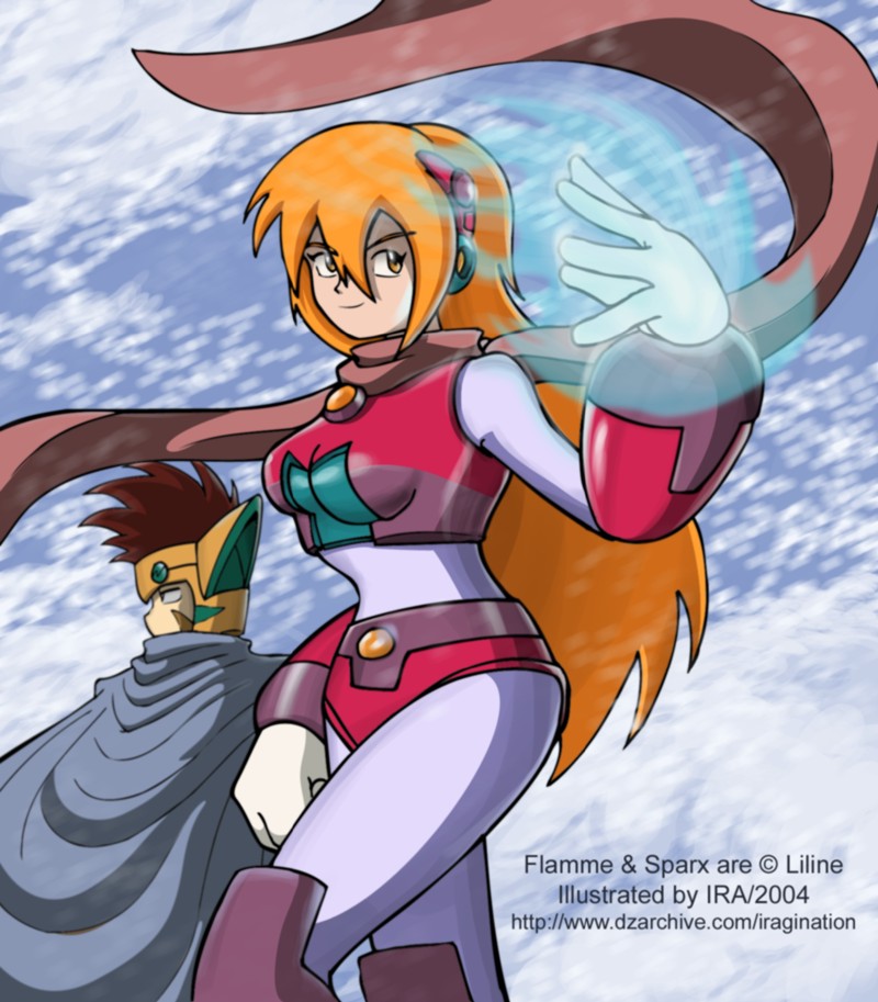Flamme and Sparx
It's an snowy ambience. For some reason I like to put reploids on clothes.

Flamme and Sparx are © Liline
Keywords: flamme liline sparx
